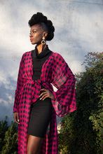 Load image into Gallery viewer, Black/Pink Check Ruffle Kimono